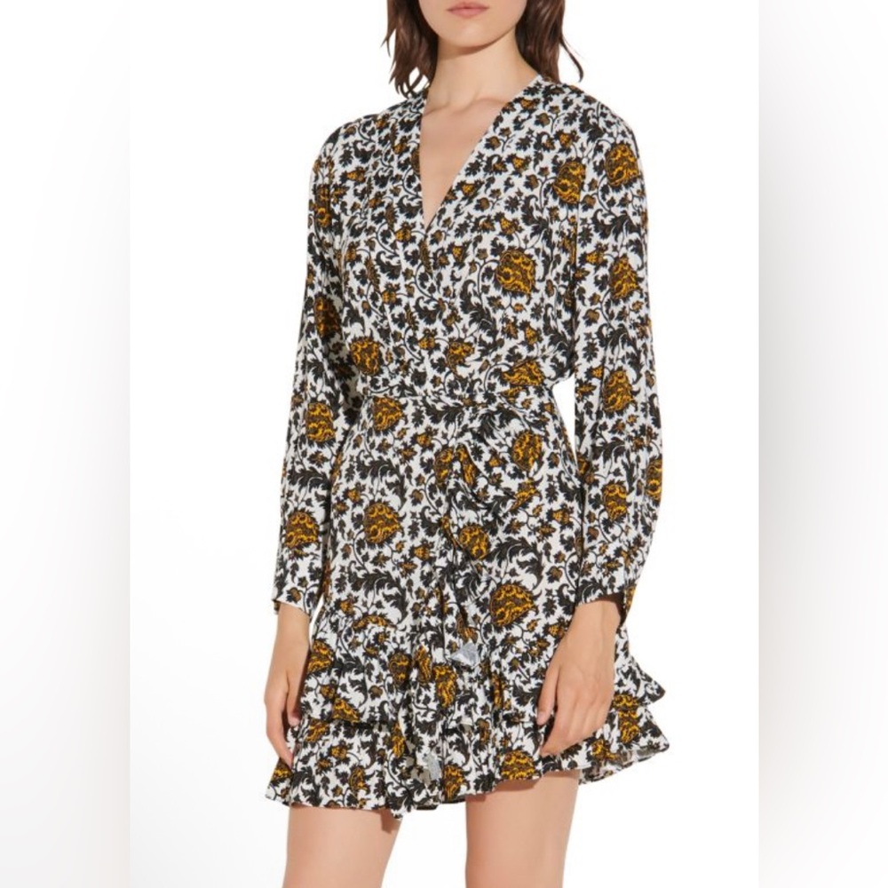 Sandro Paris Dami Floral Wrap Mini Dress Size Small Viscose Ruffle V-Neck